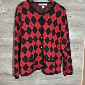 Vtg Crystal Kobe Sweater Womens Large Scotch Plaid Gold Button Cardigan 90s